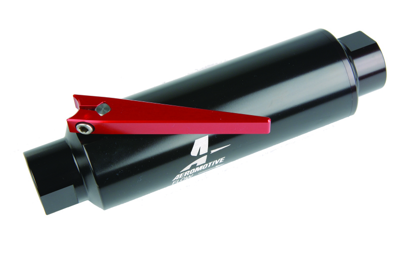Aeromotive In-Line AN-10 Filter w/Shutoff Valve 100 Micron SS Element - Black Anodize Finish