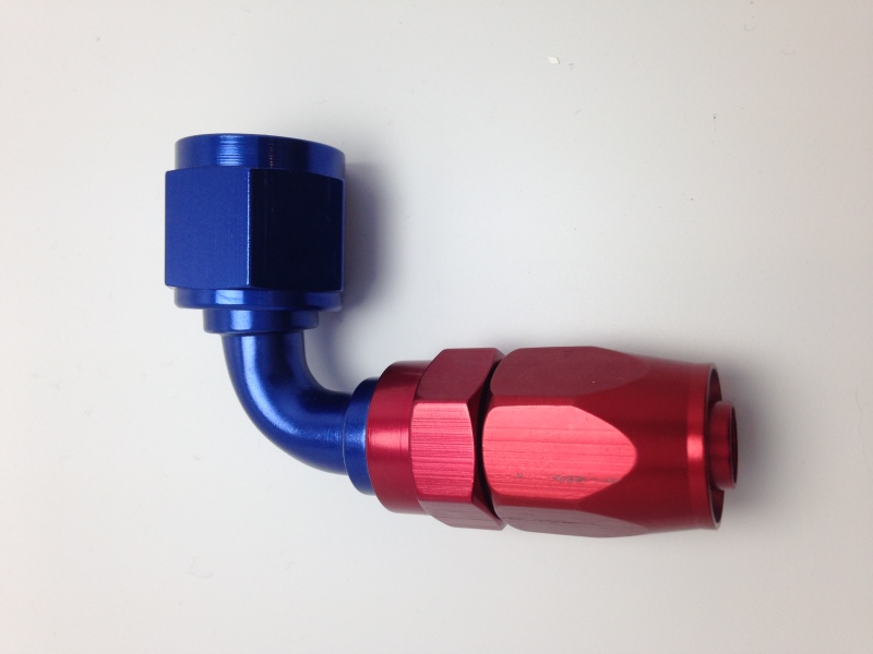 Fragola -10AN Nut x -12AN Hose 90 Degree Reducing Hose End - Blue/Red