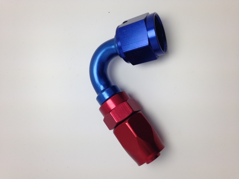 Fragola -8AN Fem x -6AN Hose 120 Degree Reducing Hose End - Blue/Red