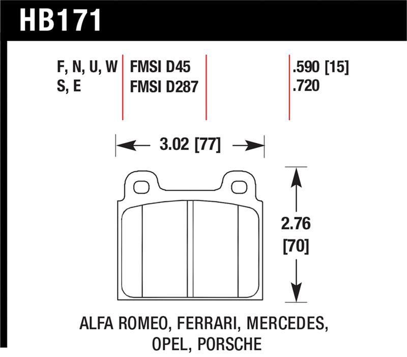 Hawk 69-77 & 84-89 Porsche 911 DTC-70 Front Race Brake Pads