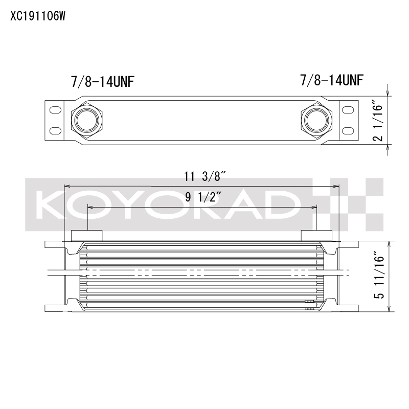 Koyo 19 Row Oil Cooler 11.25in x 5.75in x 2in (AN-10 ORB provisions)