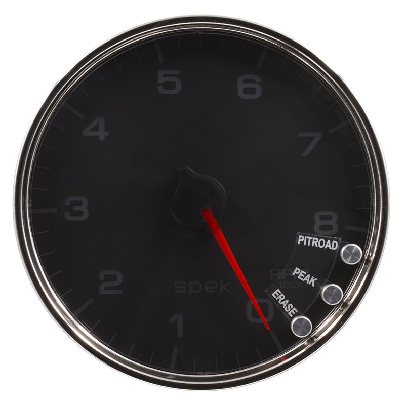 Autometer Spek-Pro Gauge Tachometer 5in 8K Rpm W/Shift Light & Peak Mem Black/Chrome