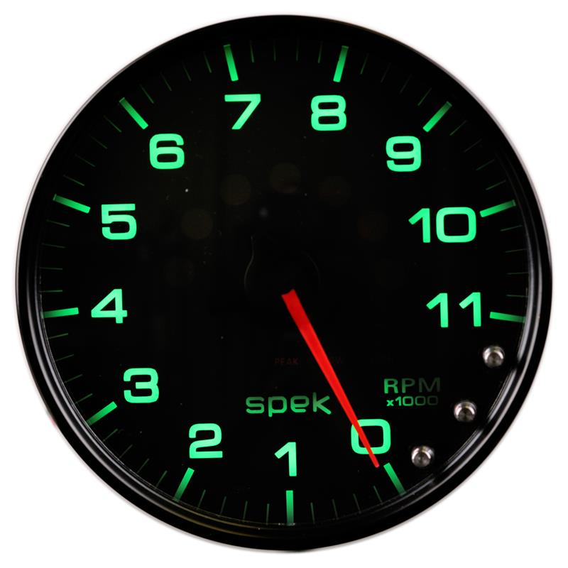 Autometer Spek-Pro Gauge Tachometer 5in 11K Rpm W/Shift Light & Peak Mem Black/Black