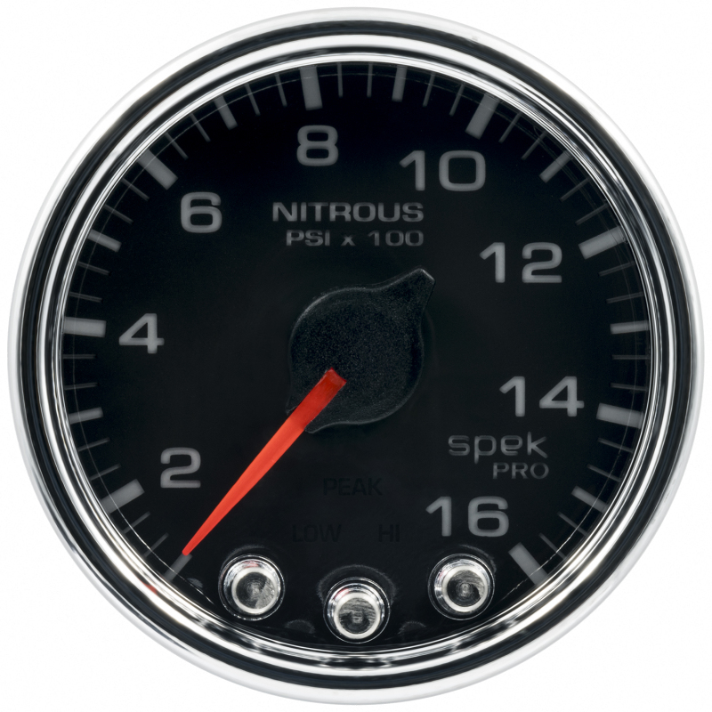 Autometer Spek-Pro Gauge Nitrous Press 2 1/16in 1600psi Stepper Motor W/Peak & Warn Blk/Chrm