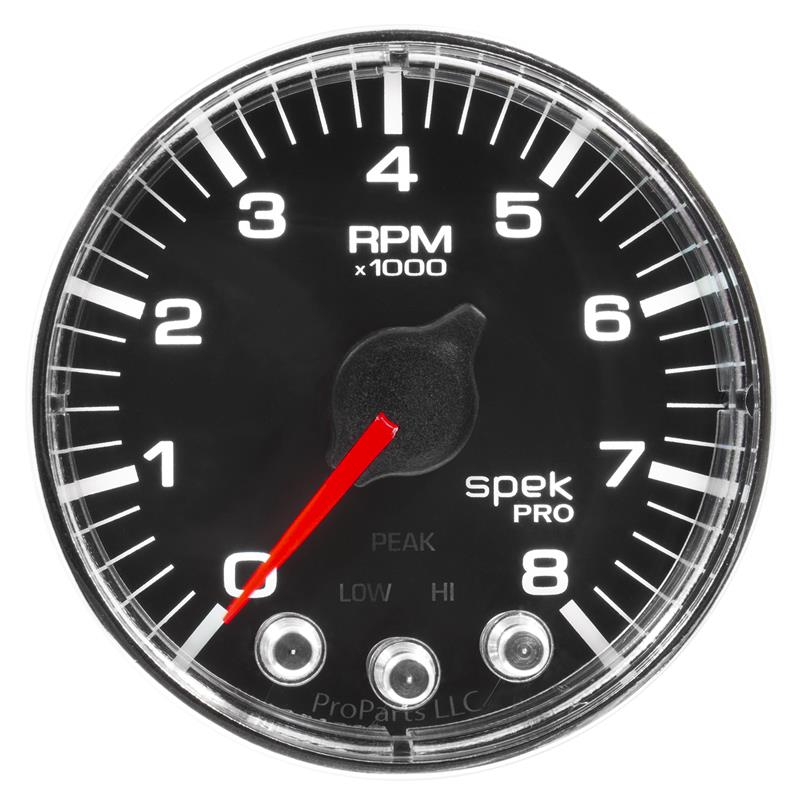 Autometer Spek-Pro Gauge Tach 2 1/16in 8K Rpm W/ Shift Light & Peak Mem Blk/Chrm