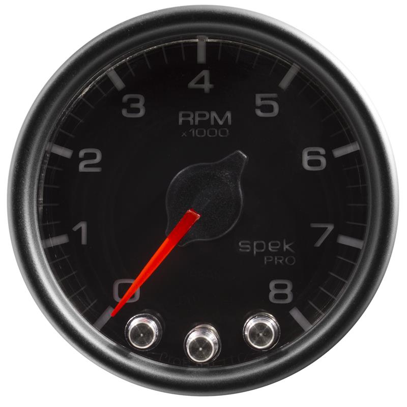 Autometer Spek-Pro Gauge Tach 2 1/16in 8K Rpm W/ Shift Light & Peak Mem Blk/Blk