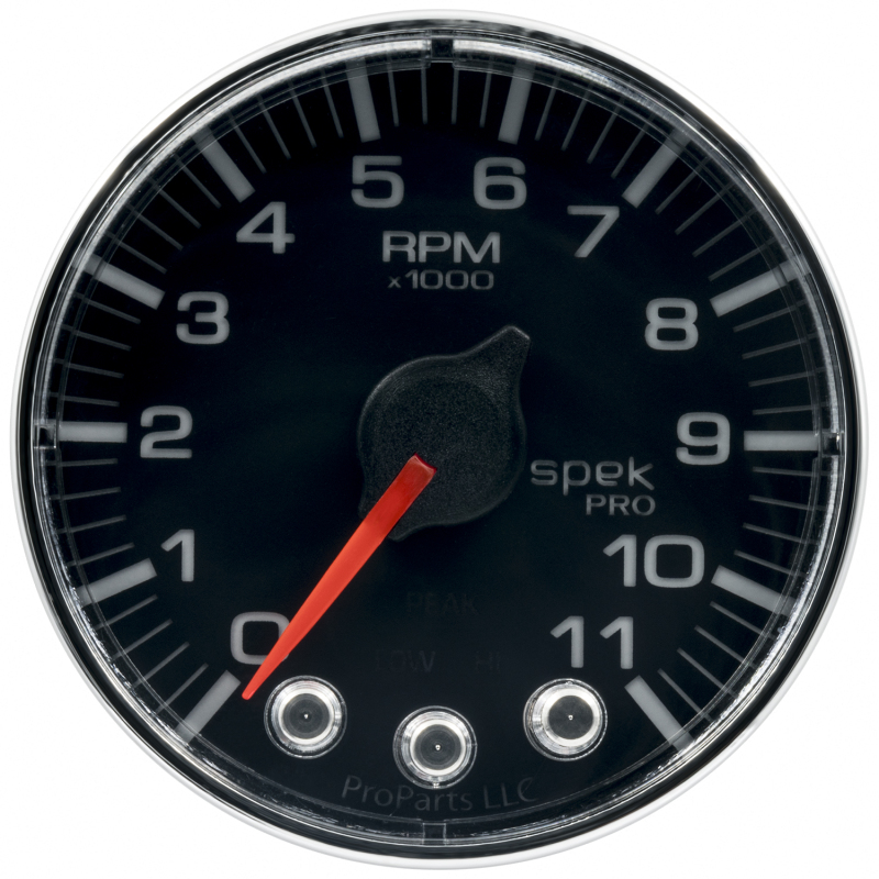 Autometer Spek-Pro Gauge Tach 2 1/16in 11K Rpm W/ Shift Light & Peak Mem Blk/Chrm
