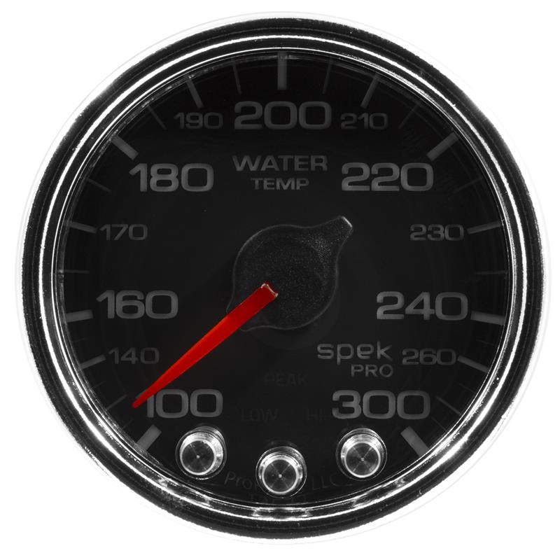 Autometer Spek-Pro Gauge Water Temp 2 1/16in 300f Stepper Motor W/Peak & Warn Blk/Chrm