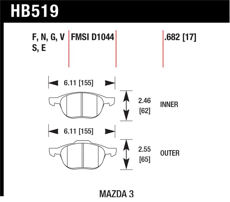 Hawk HP+ 08-09 Mazda 3 / Ford/ Volvo HP+ Street Front Brake Pads
