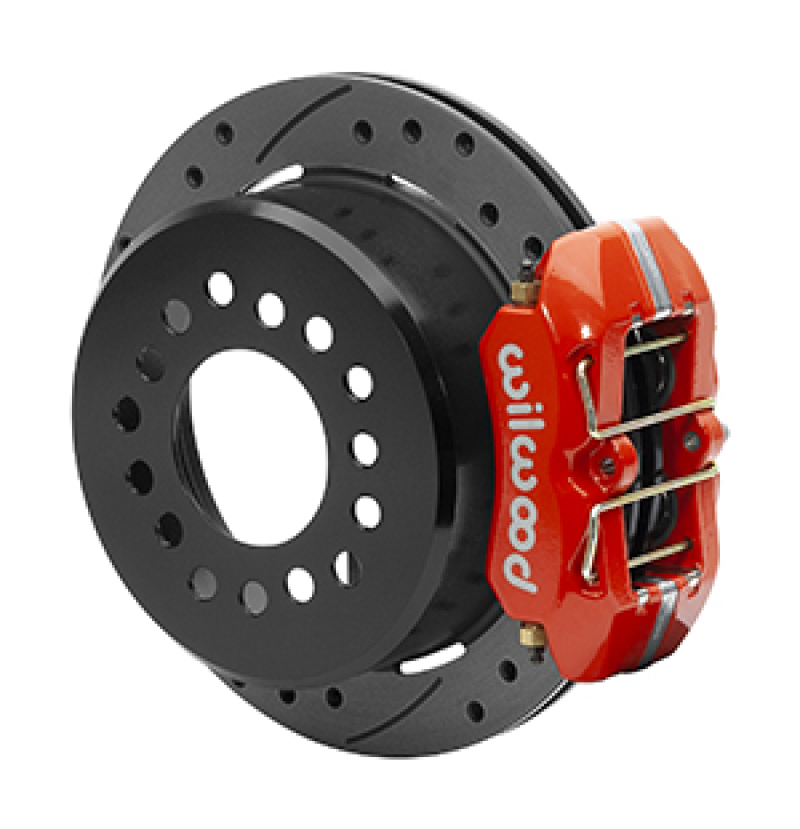 Wilwood Small Ford 11 in. Forged Dynapro Low-Profile Rear Parking Brake Kit (Red, Drilled & Slotted)