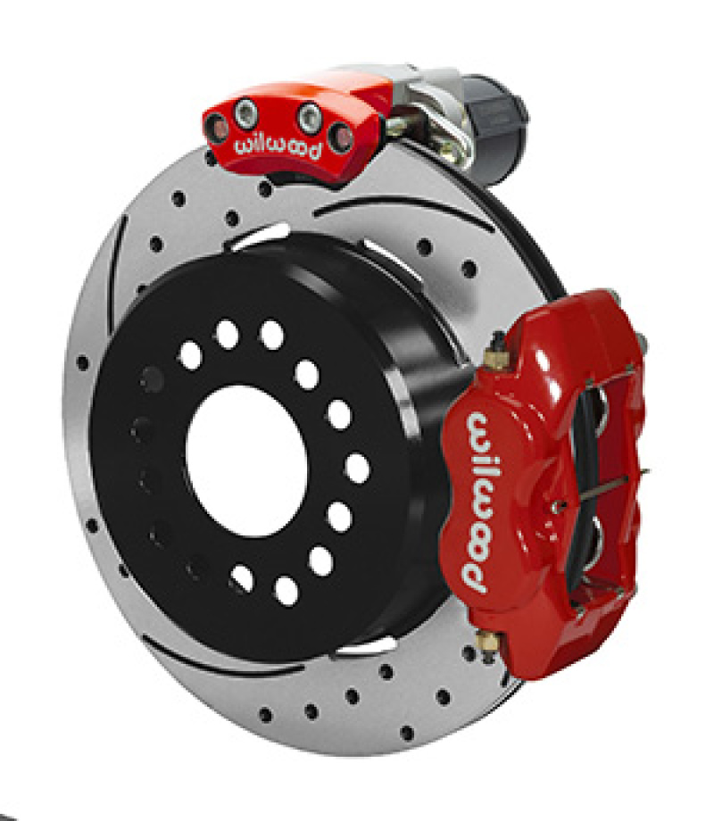 Wilwood Forged Dynalite Rear Electronic Parking Brake Kit - Red Powder Coat Caliper - SRP D/S Rotor