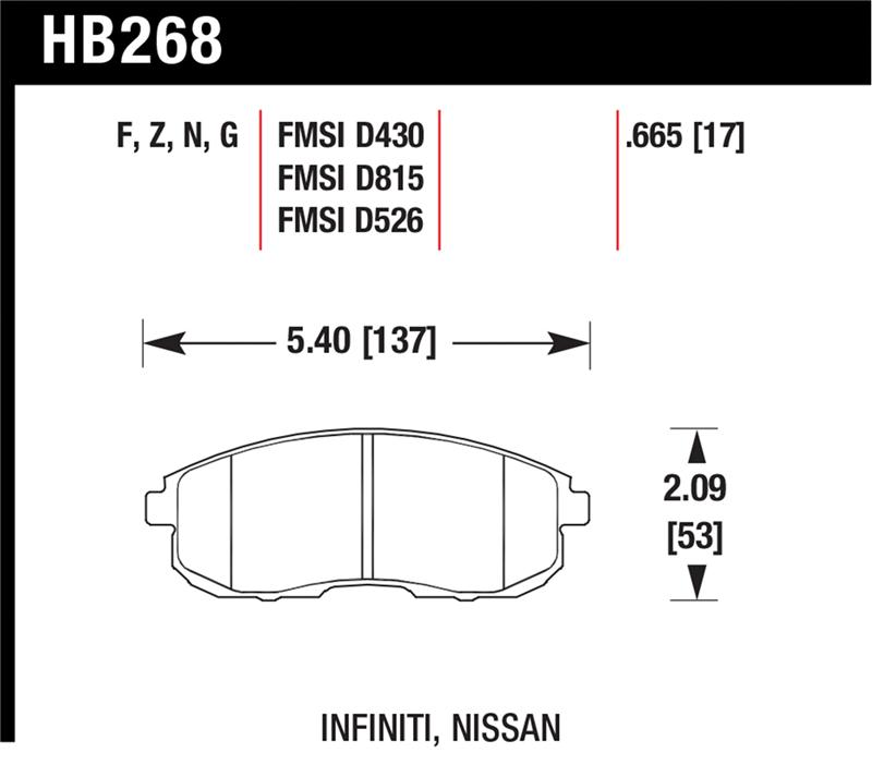 Hawk 03-04 G35/03-05 G35X/ 02-05 350z w/o Brembo Performance Ceramic Street Front Brake Pads