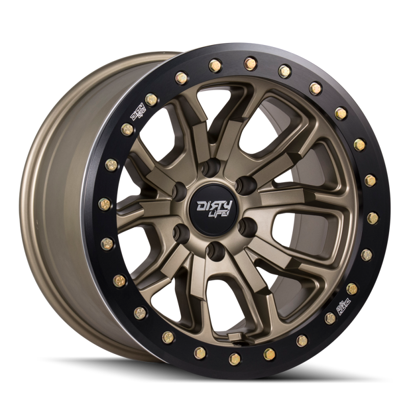 Dirty Life 9303 DT-1 17x9 / 5x127 BP / -12mm Offset / 78.1mm Hub Satin Gold Wheel - Sim. Beadlock