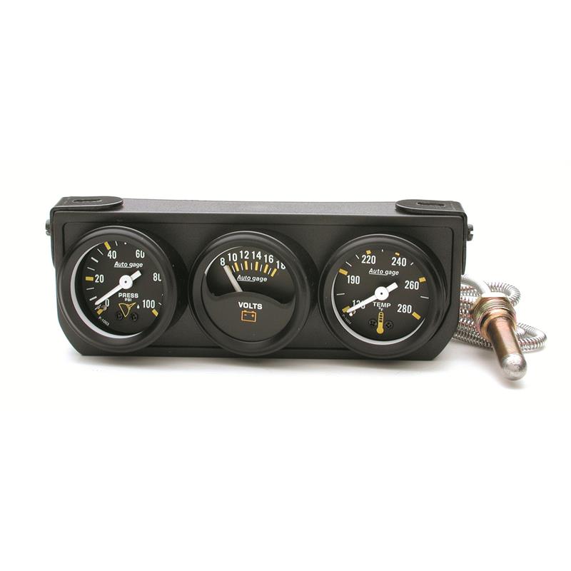 Autometer Auto Gauge Console Oil Pressure / WTMP / Volt. 1.5in 100 psi 280 Deg. 18V Mechanical BK