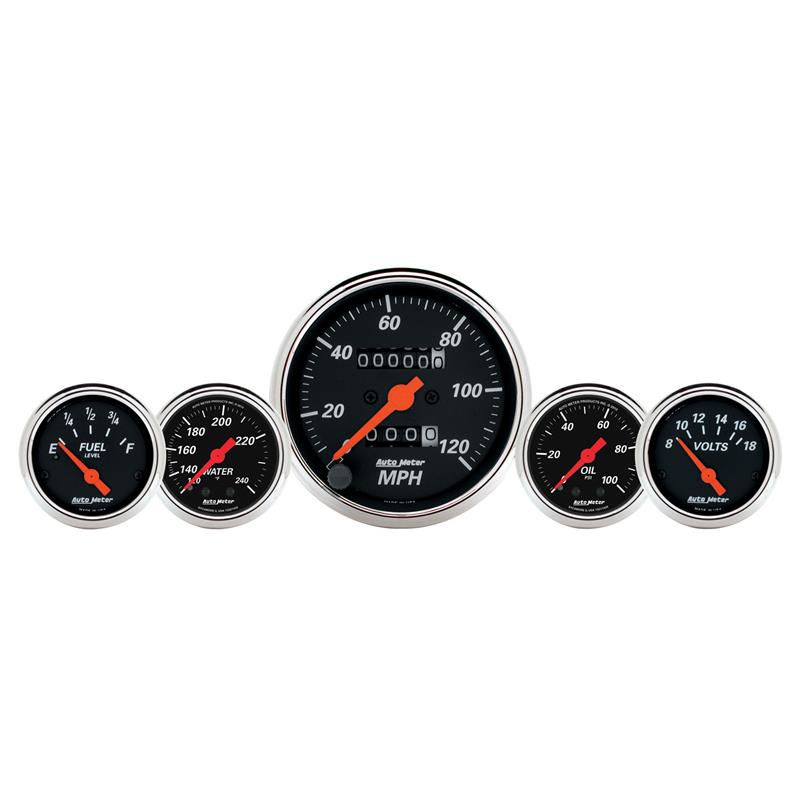 AutoMeter Gauge Kit 5 Pc. 3-1/8in. & 2-1/16in. Mech. Speedo. Wtmp & Oilp Designer Blk