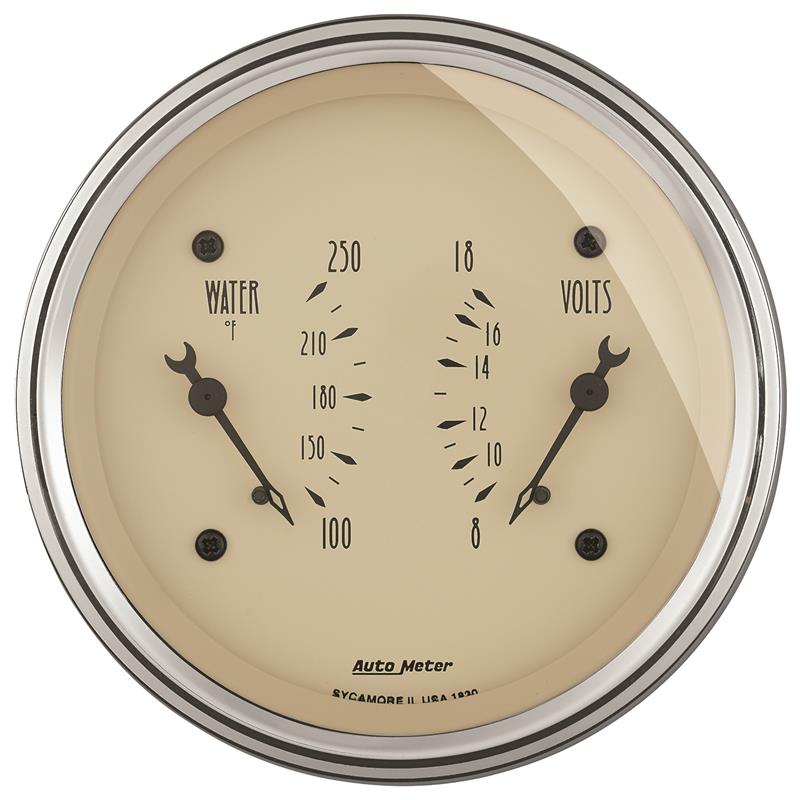 AutoMeter Gauge Dual Wtmp & Volt 3-3/8in. 250 Deg. F & 18V Elec Antique Beige