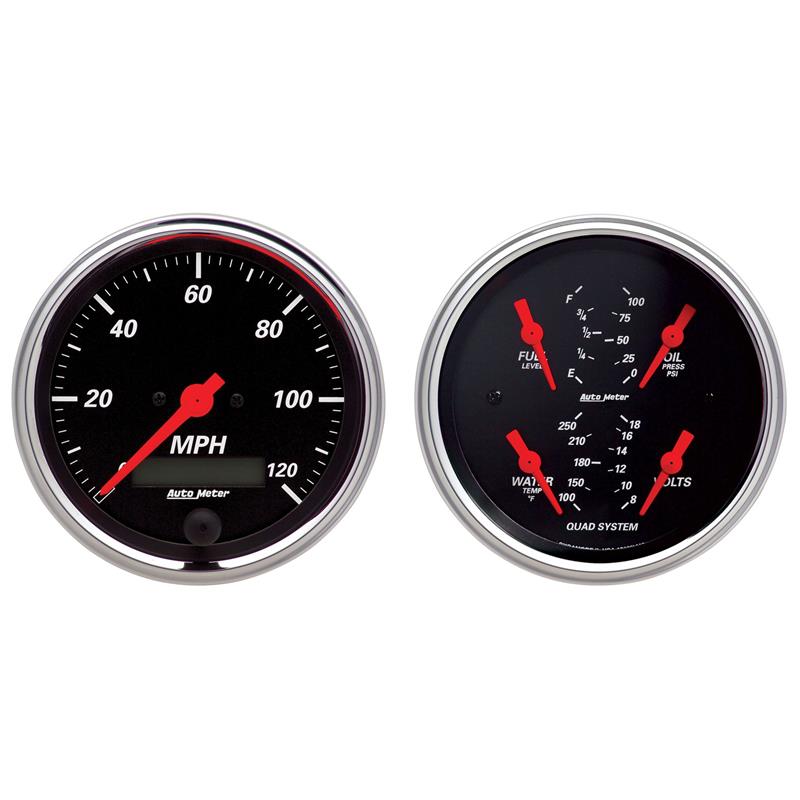 AutoMeter Gauge Kit 2 Pc. Quad & Speedometer 3-3/8in. Designer Black