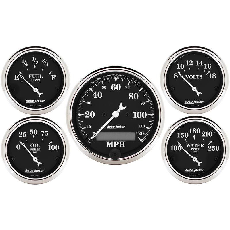 AutoMeter Gauge Kit 5 Pc. 3-1/8in. & 2-1/16in. Elec. Speedometer Old Tyme Black