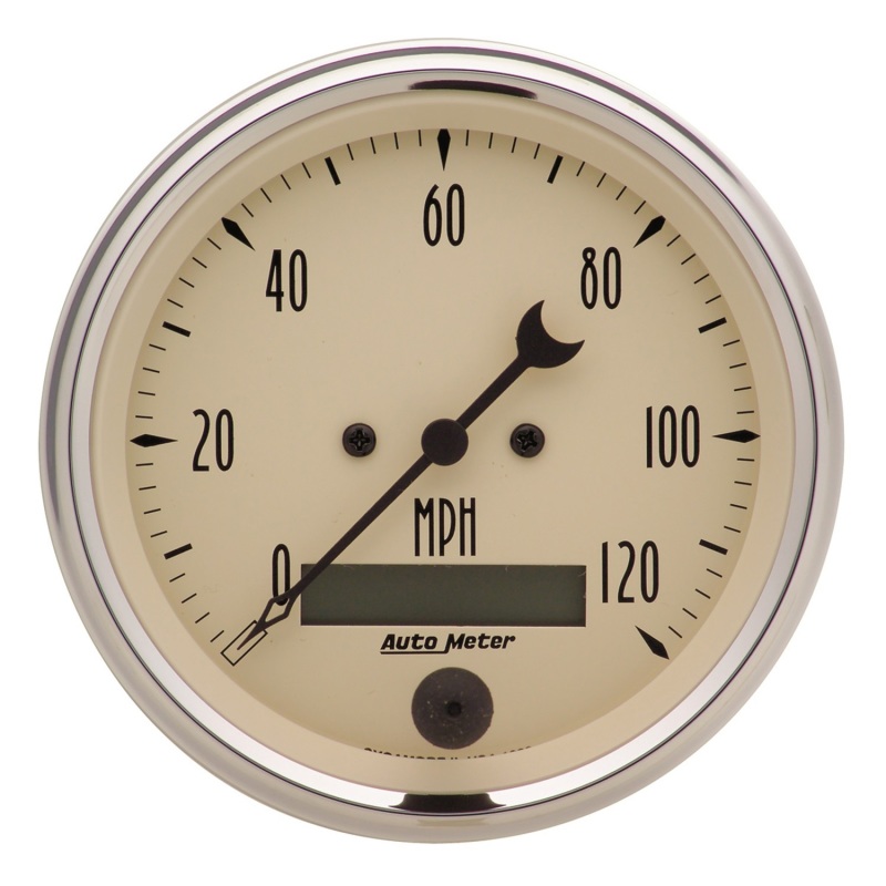 AutoMeter Gauge Speedo. 3-3/8in. 120MPH Elec. Prog. W/ Lcd Odo Antique Beige
