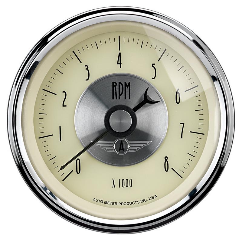 AutoMeter Gauge Tachometer 3-3/8in. 8K RPM In-Dash Prestige Antique. Ivory