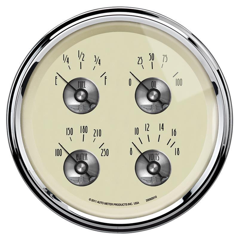 AutoMeter Gauge Quad 5in. 0 Ohm(e) to 90 Ohm(f) Elec Prestige Antique. Ivory