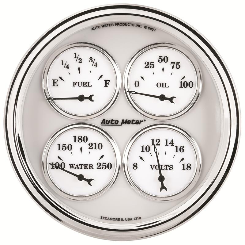 AutoMeter Gauge Quad 5in. 240 Ohm(e) to 33 Ohm(f) Elec Old Tyme White II