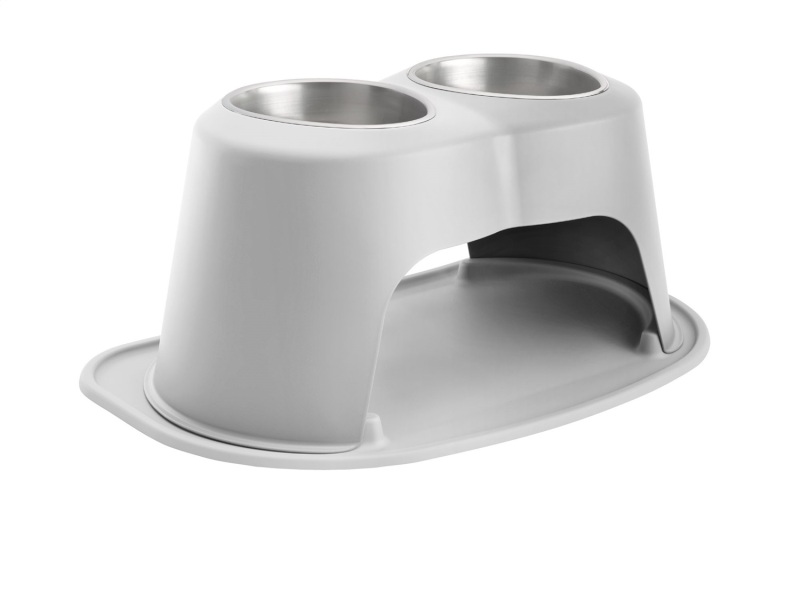 WeatherTech Pet Feeding System Double High 64oz 12in. Stainless Bowl - Light Grey