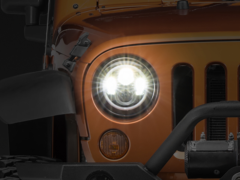 Raxiom 97-18 Jeep Wrangler TJ/JK Axial Halo Headlights w/ DRL Amber Signals- Blk Hsng (Clear Lens)