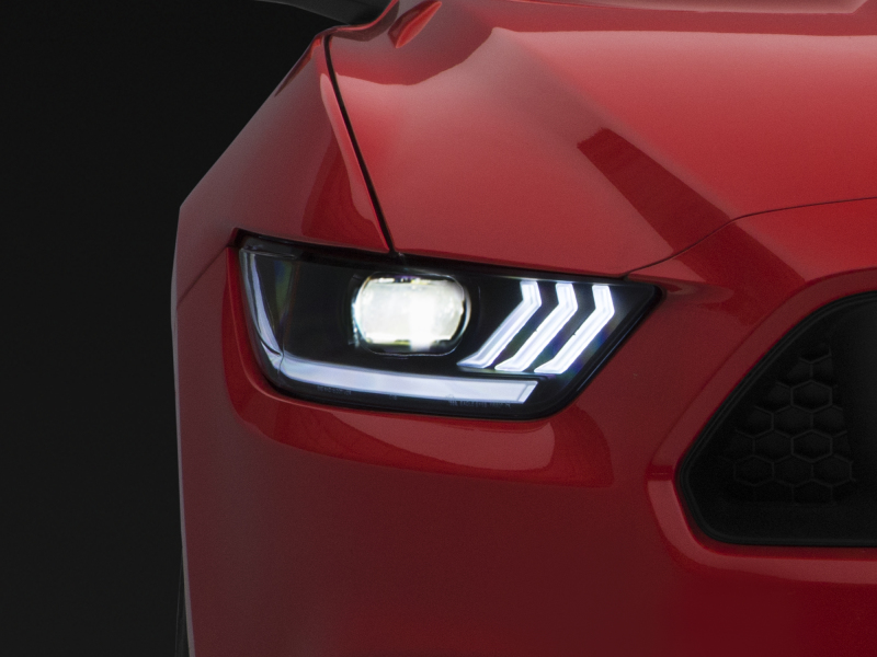 Raxiom 15-17 Ford Mustang Projector Headlights OEM HID Bulbs- Black Housing (Clear Lens)