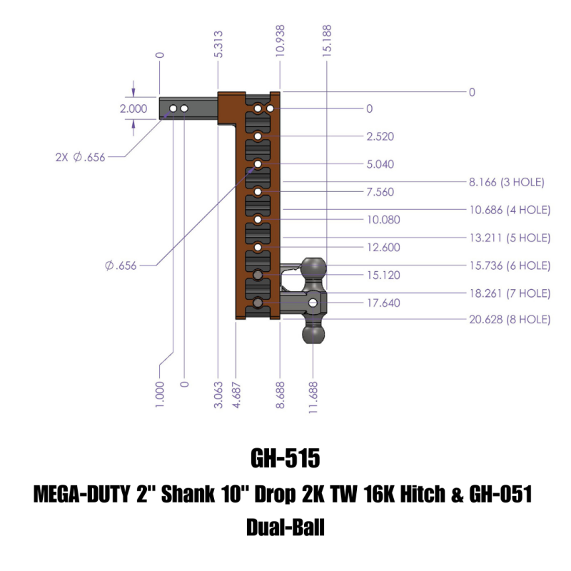 Gen-Y Mega Duty 2in Shank 10in Drop 2K TW 16K Hitch w/GH-051 Dual-Ball