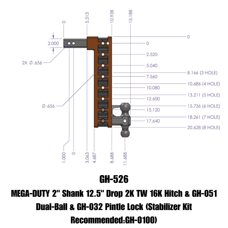 Gen-Y Mega Duty 2in Shank 12.5in Drop 16K Hitch w/Dual-Ball/Pintle Lock