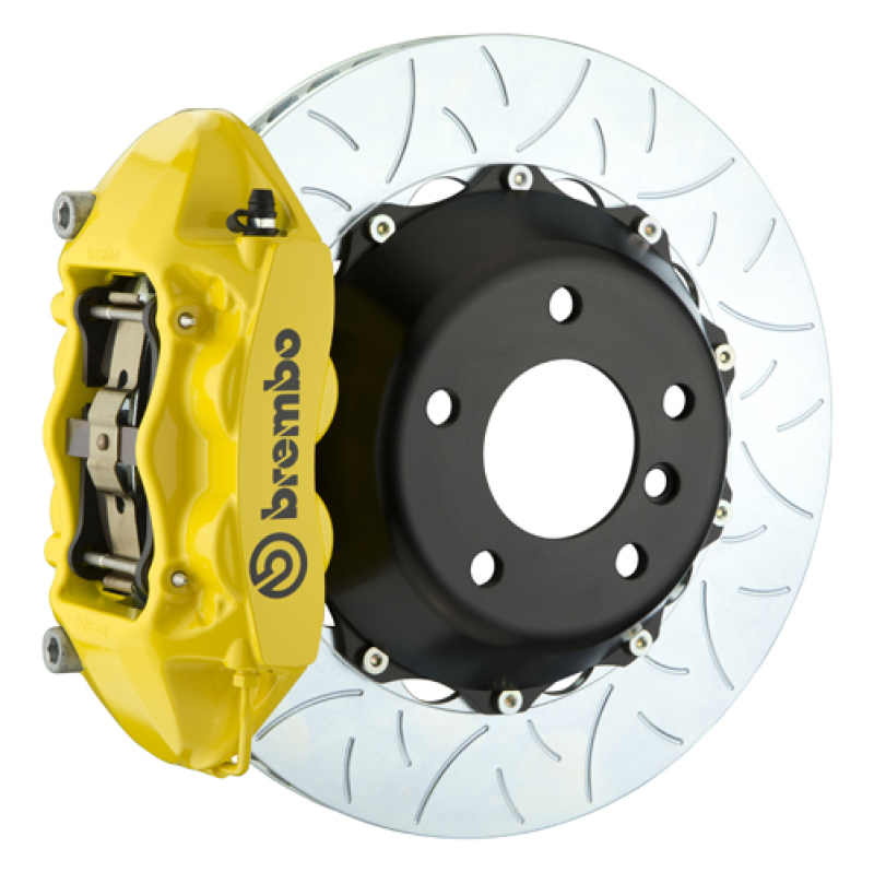 Brembo 08-14 WRX STI Rear GT BBK 4 Piston Cast 345x28 2pc Rotor Slotted Type3- Yellow