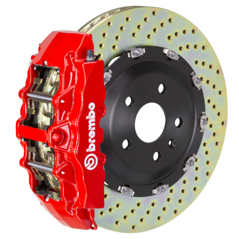 Brembo 21+ Escalade Front GT BBK 6 Piston Cast 2pc 380x34 2pc Rotor Drilled-Red