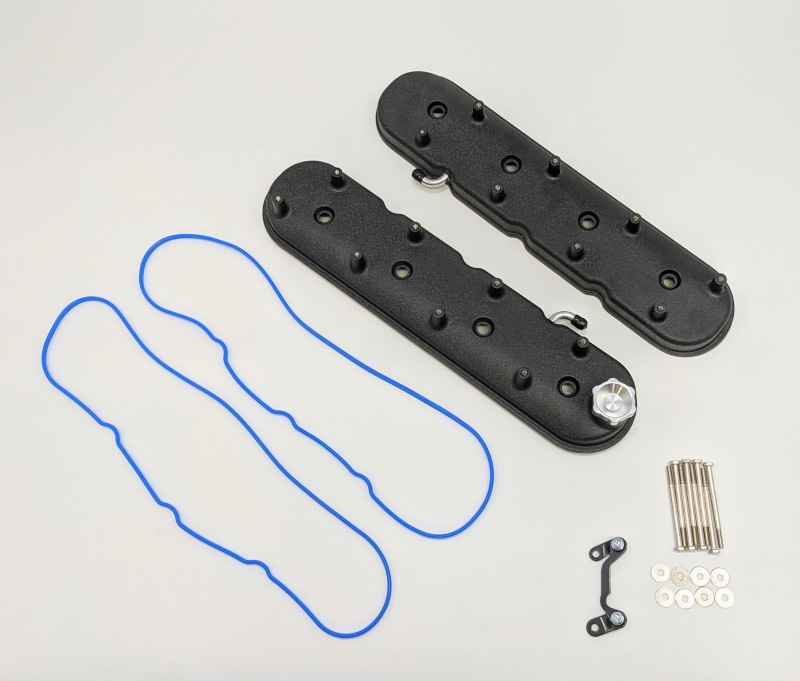 Granatelli 96-22 GM LS Standard Height Valve Cover w/Angled Coil Mount - Blk Wrinkle (Pair)