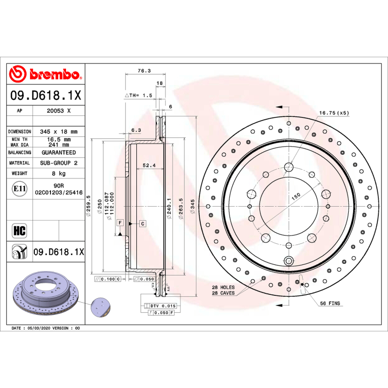Brembo 14-20 Infiniti QX60/15-22 Nissan Murano/13-20 Nissan Pathfinder Front UV Coated Rotor