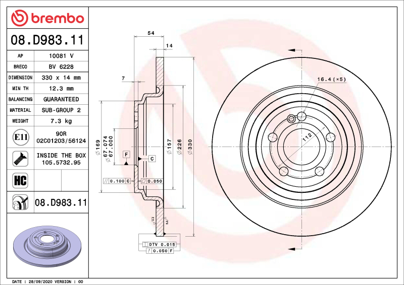 Brembo 16-17 Honda Accord/16-22 Civic/19-22 Insight Front UV Coated Rotor
