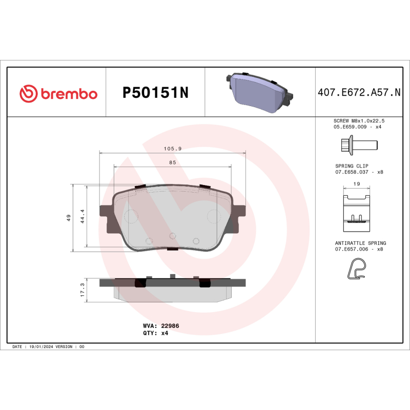 Brembo 20-22 Mercedes-Benz GLB250/A220/GLA250/CLA250 Rear NAO Brake Pad