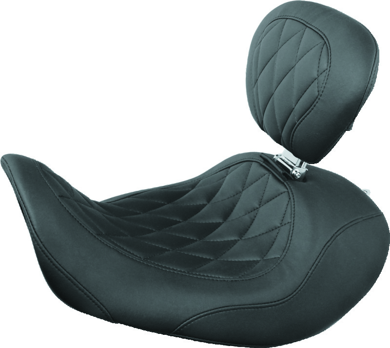 Mustang 06-17 Harley Dyna Wide Tripper Forward Solo Seat w/Driver Backrest Diamond Stitch - Black