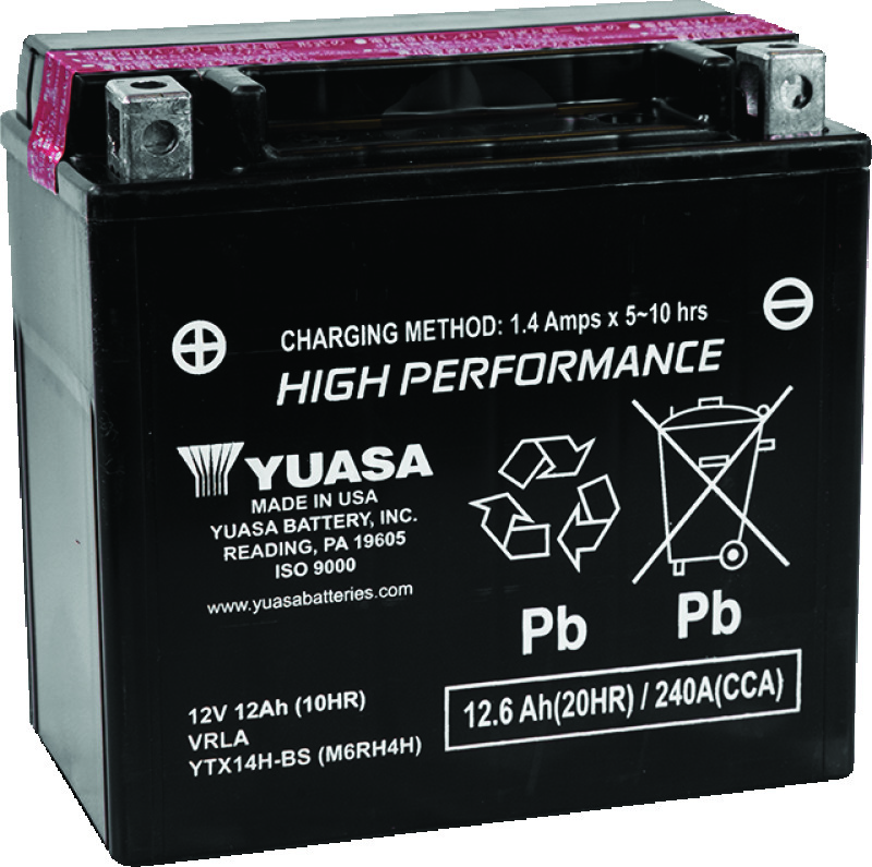 Yuasa YTX14H-BS High Performance AGM 12-Volt Battery w/Bottle