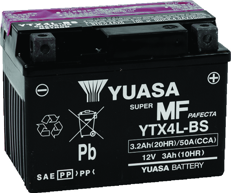 Yuasa YTX4L-BS Maintenance Free AGM 12-Volt Battery w/Bottle