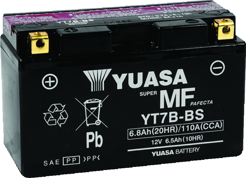 Yuasa YT7B-BS Maintenance Free AGM 12-Volt Battery w/Bottle