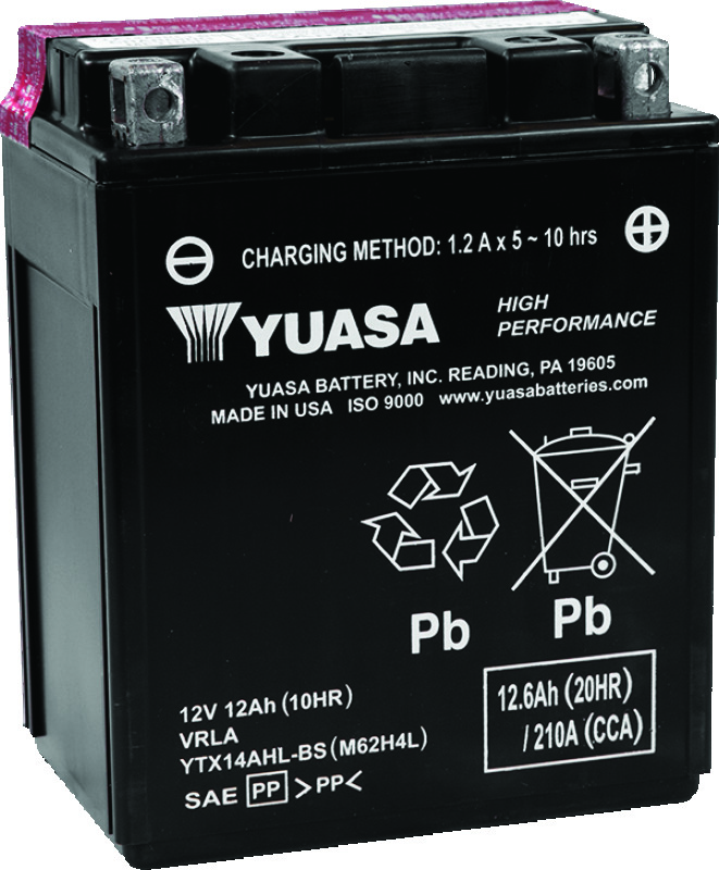 Yuasa YTX14AHL-BS High Performance AGM 12-Volt Battery w/Bottle