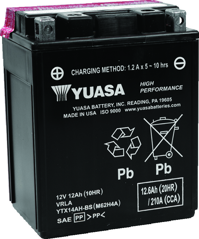 Yuasa YTX14AH-BS High Performance AGM 12-Volt Battery w/Bottle