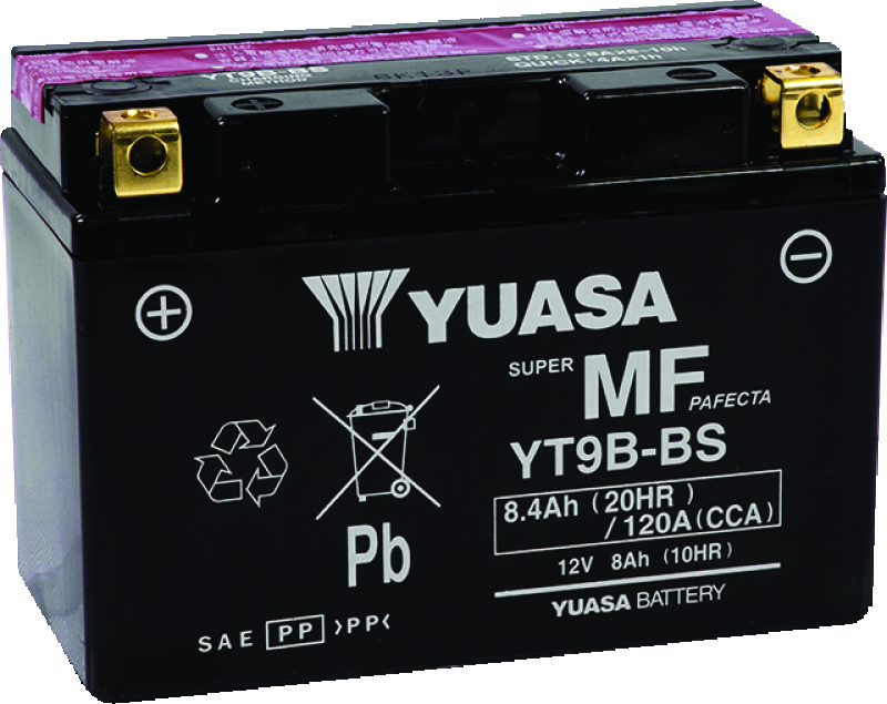Yuasa YT9B-BS Maintenance Free 12-Volt AGM Battery w/Bottle