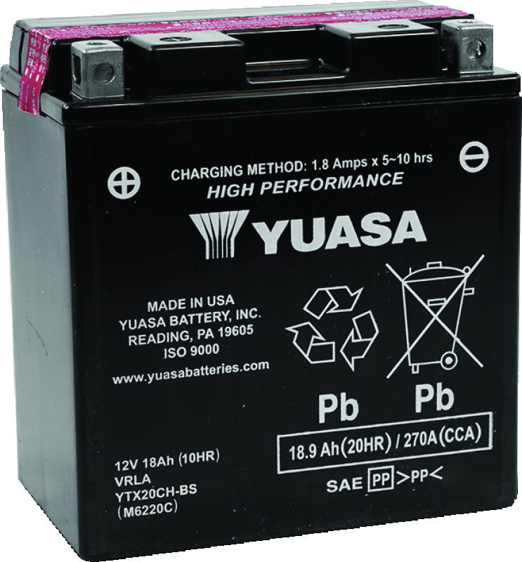 Yuasa YTX20CH-BS High Performance AGM Battery w/Bottle