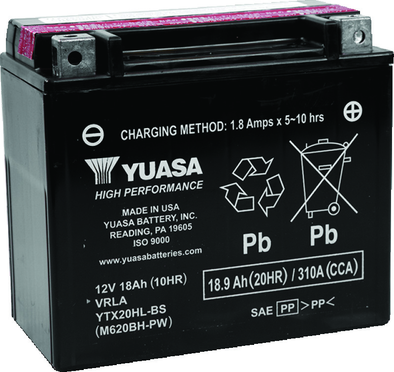 Yuasa YTX20HL-BS-PW High Performance AGM Battery w/Bottle