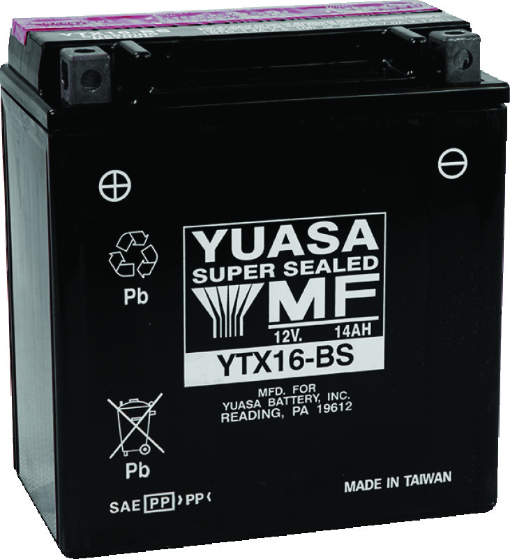 Yuasa YTX16-BS Maintenance Free AGM 12-Volt Battery w/Bottle