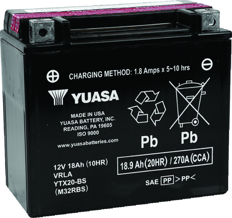 Yuasa YTX20-BS Maintenance Free AGM 12-Volt Battery w/Bottle