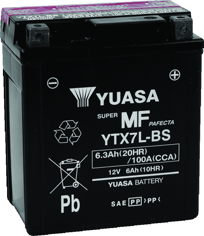 Yuasa YTX7L-BS Maintenance Free AGM 12-Volt Battery w/Bottle