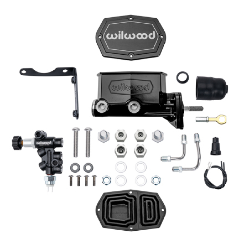 Wilwood Compact Tandem M/C Aluminum 1.00in Bore w/ Bracket/Valve/Push (Mopar) - Black E-coat